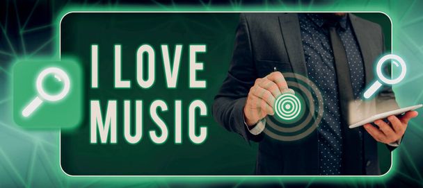 Εννοιολογική λεζάντα Αγαπώ τη μουσική, Εννοιολογική φωτογραφία Έχοντας αγάπη για τους καλούς ήχους λυρικούς μουσικούς τραγουδιστές - Φωτογραφία, εικόνα
