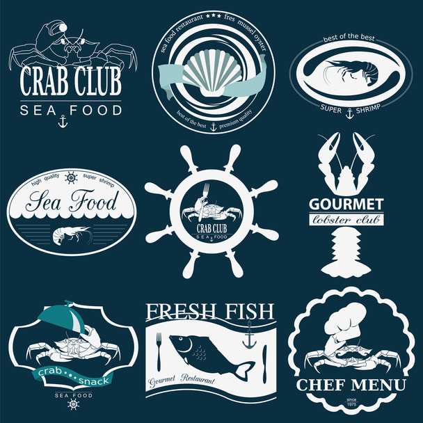 Set of vintage sea food logos. Vector logo templates and badges  - Вектор, зображення