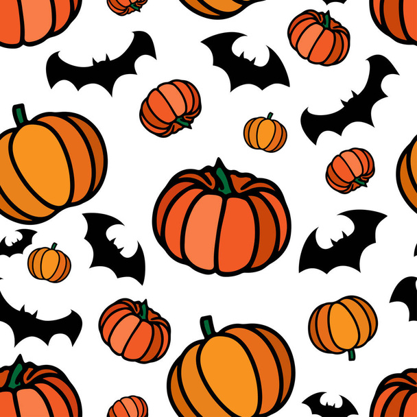 Vector Autumn Pumpkin pattern with bats. halloween. Thanksgiving vegetable seamless print. Vector illustration - ベクター画像