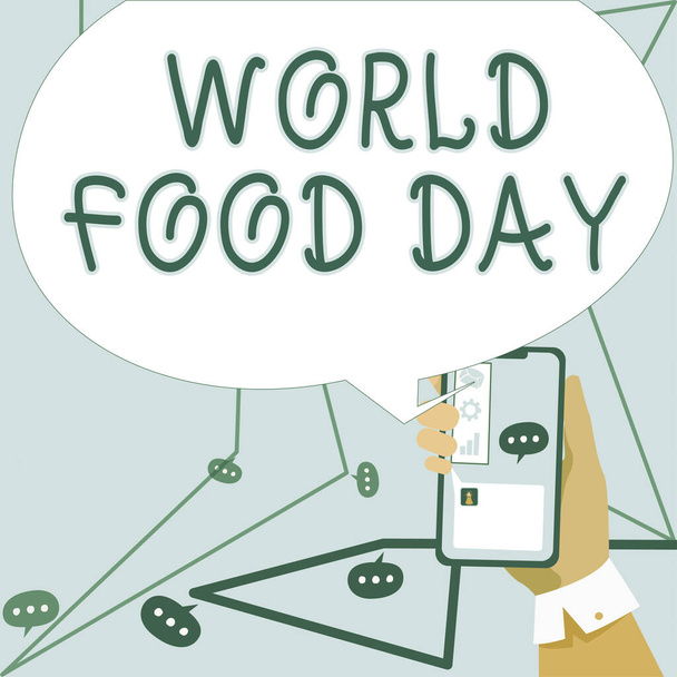 Pisanie wyświetlania tekstu Światowy Dzień Żywności, Koncepcja oznacza Światowy Dzień Działania poświęcony zwalczaniu głodu na świecie Cloud Thought Bubble With Template For Web Banners And Advertising. - Zdjęcie, obraz