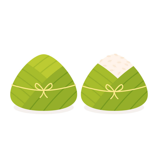 Delicious zongzi on white background. Duanwu Festival, date and wine's name written in Chinese calligraphy. Delicious zongzi icon. - Vector, afbeelding