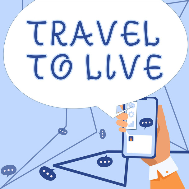 Conceptual caption Travel To Live, Business overview Get knowledge and exciting adventures by going on trips Businessman With Pen Pointing On Arrows And Presenting Crucial Information. - Photo, Image