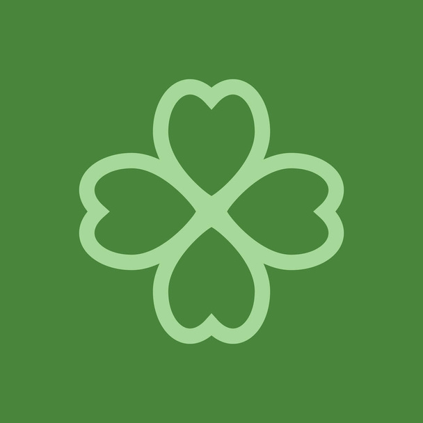 Lucky clover leaf icon. Vector flat style illustration of St. Patrick's day green lucky clover leaf isolated on green background. - Vector, Image