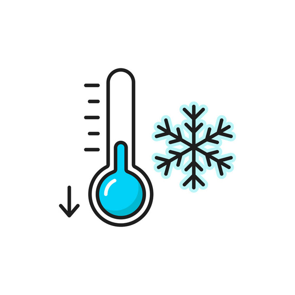 Weather forecast color outline icon, cold temperature and thermometer vector pictogram. Weather forecast low temperature and winter cold icon for app and web widget - Vettoriali, immagini