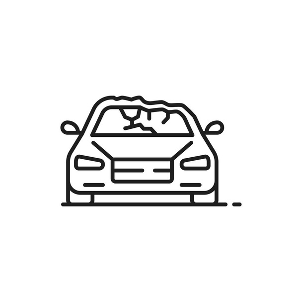 Car collision, road accident or crash line icon. Outline sign of car with damaged roof after overturning. Vehicle insurance, collision thin line vector icon or automobile damage in disaster pictogram - Vektör, Görsel