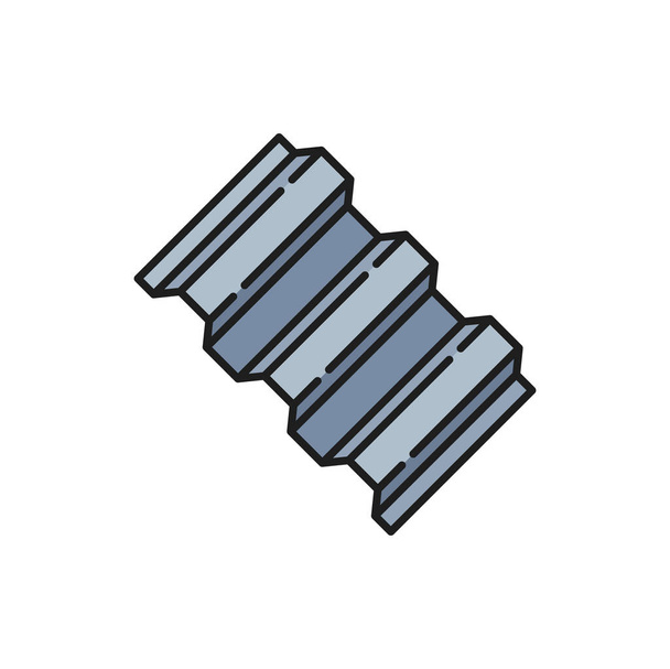 Metal roofing sheet isolated outline icon. Vector zinc trapezoidal roof sheet thin line, stainless steel galvanized corrugated rolled metal - Vecteur, image