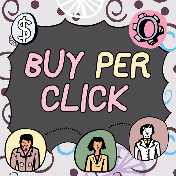 Titulek s textem představující Buy Per Click, Business showcase Online nákup elektronického obchodu moderní technologie nakupovat prázdné barevné zprávy boxy pro obchodní reklama a značkování. - Fotografie, Obrázek