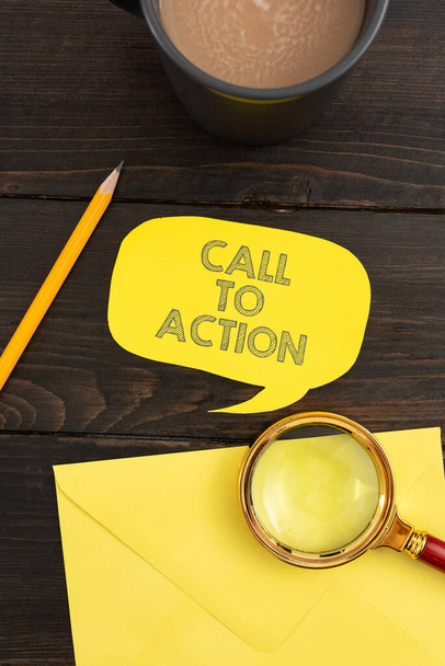 Ručně psané znamení Call To Action, Konceptuální foto Povzbudit rozhodnutí Přejít na pokrok Úspěšná strategie Cartoon Style Chat Box s Doodles Zastupování on-line zpráv. - Fotografie, Obrázek