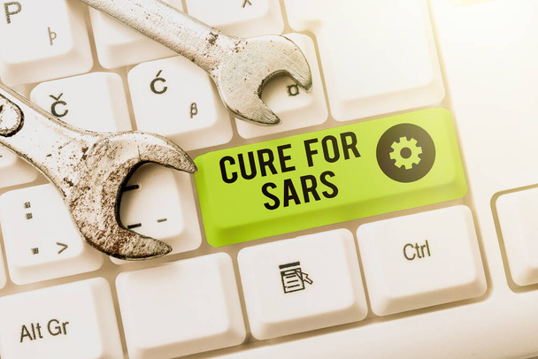 Text sign showing Cure For Sars, Internet Concept Medical treatment over severe acute respiratory syndrome Important Messages Written On Two Notes On Desk With Keyboard. - Photo, Image