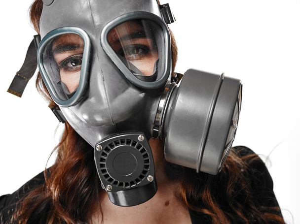 Young adult woman and gas mask - Foto, Imagem