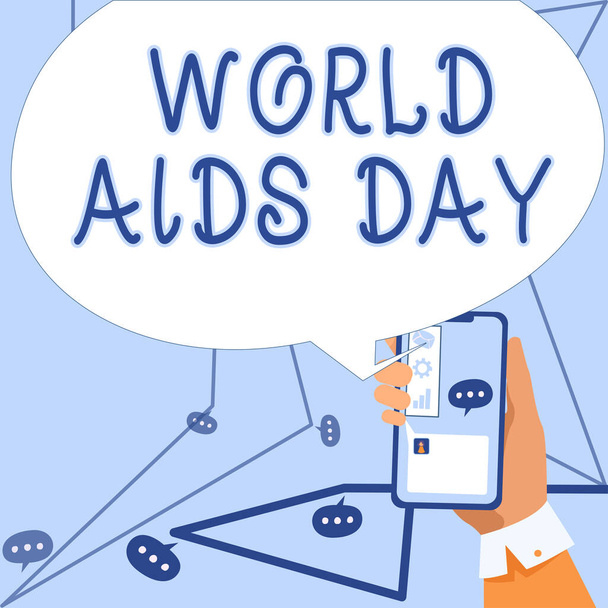Texto que mostra inspiração Dia Mundial da SIDA, ideia de negócio 1 de dezembro dedicado a aumentar a conscientização sobre a bolha de pensamento da nuvem da AIDS com modelo para banners e publicidade na Web. - Foto, Imagem