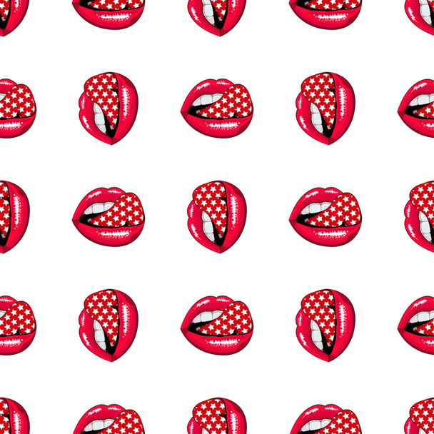 Pink lips seamless pattern on a background. - Vector, Image