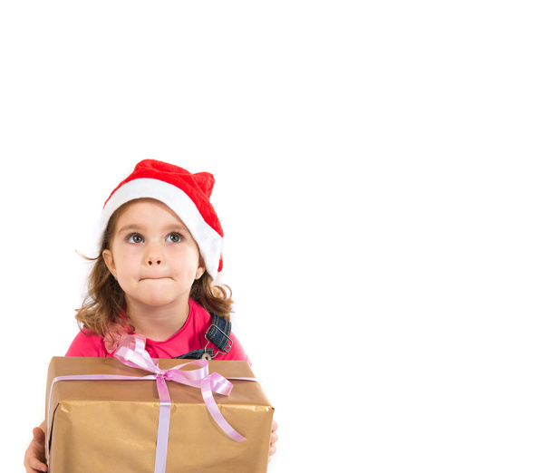 Blonde christmas kid with present - Photo, Image
