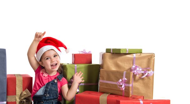 Rubia navidad niño alrededor de regalos
 - Foto, Imagen