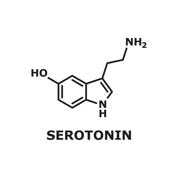 Піктограма формули серотоніну ізольована тонкою лінією хімічної структури. Векторний моноаміновий нейромедіатор, що модулює настрій, навчання та процеси пам'яті. Мотиваційна складова винагороди, антидепресант
 - Вектор, зображення