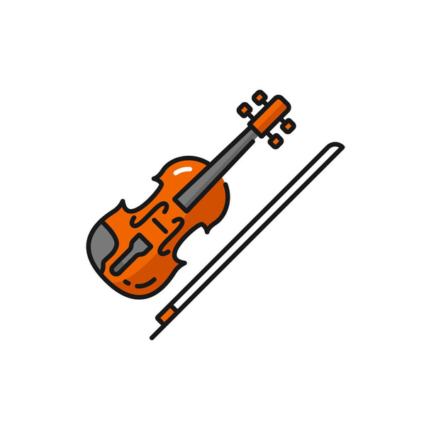 Violoncello stringed instrument of German color outline icon. Vector violin fiddle with bow, musical instrument cello, Germany orchestra sign - Vecteur, image
