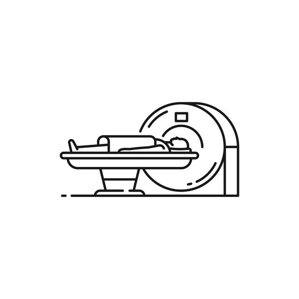 Woman doing MRI scan on tomography machine isolated outline icon. Vector magnetic resonance patient scanning, computed tomography diagnostic - Vektor, kép
