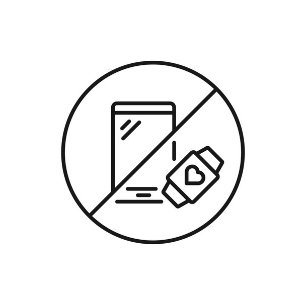 Forbidden to use smart gadgets at mri scan isolated outline icon. Vector no smartphone or fitness tracker at kt, not allowed to use electric devices - Vetor, Imagem
