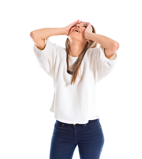frustrated woman over white background  - Photo, Image