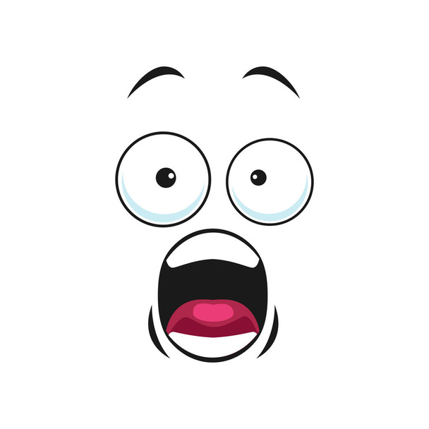 Cartoon yelling face vector icon, shocked or surprised funny emoji. Astonished facial expression with wide open goggle eyes and open mouth, shok feelings isolated on white background - Vektor, kép