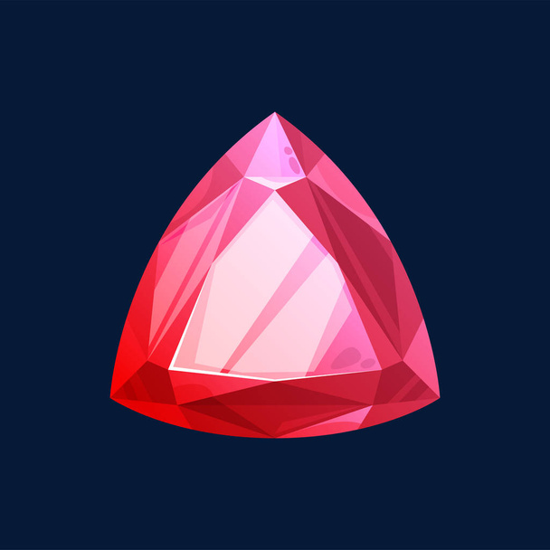 Red magic crystal, precious gem isolated pink crystalline. Vector fire opal or spinel, pomegranate stone, ui game treasure. Semiprecious gemstone, big shiny mineral ruby tourmaline, jewelry object - Wektor, obraz