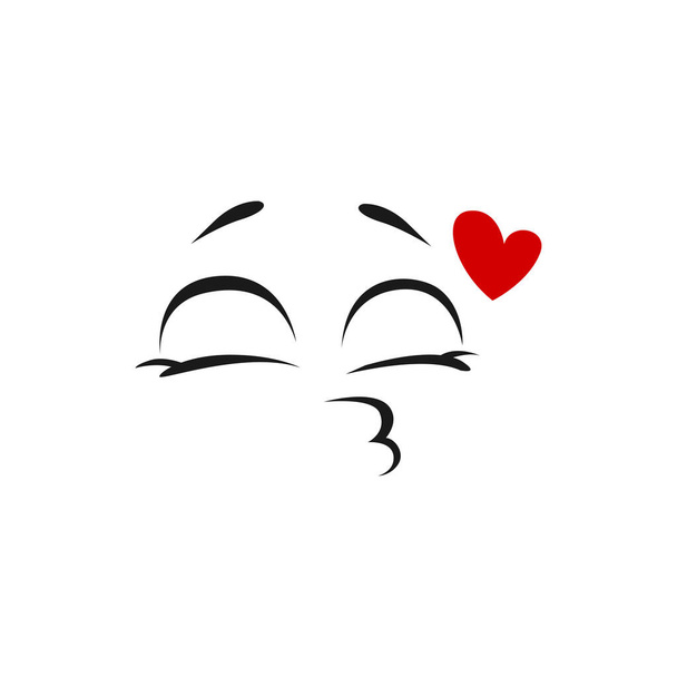 Sarjakuva kasvot lähettää ilman suudella vektori emoji suudella isku punainen sydän. Rakastua hauska ilme, positiivisia tunteita, söpö hahmo eristetty valkoisella taustalla - Vektori, kuva