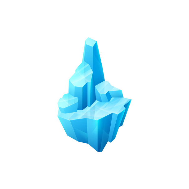 Крижаний кристал, заморожений векторний блок. Снігоприбиральна шапка з загостреним верхом. Гві або Ui гра синій елемент дизайну бурульки, бірюзовий шматок льоду з блискучою слизькою поверхнею і відображенням, мультяшна крижана грудка
 - Вектор, зображення