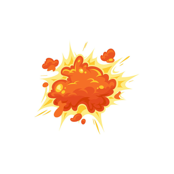 Inferno explode, destruction nuclear bomb isolated fiery burst flat cartoon icon. Vector fiery cloud bomb explosion, boom effect of fire ignite flame, orange fireballs and burning bursting blast - Vektor, obrázek