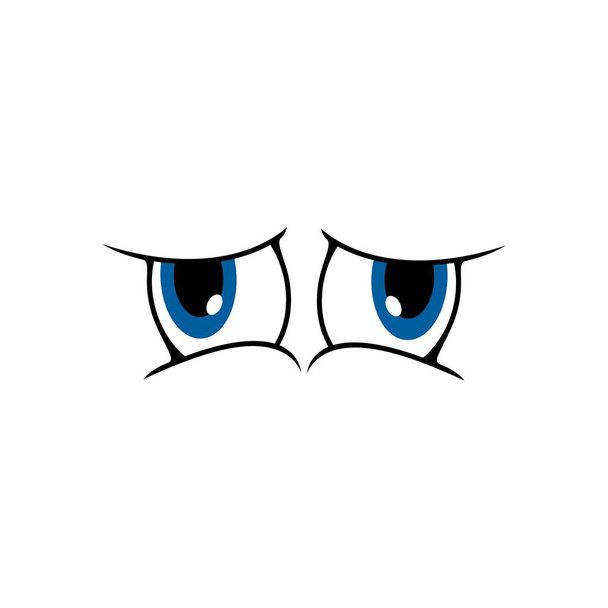 Smile eyes, cartoon face character with comic facial expression, vector icon. Big googly eyes emoticon or doodle emoji with sad or tired and angry look - Διάνυσμα, εικόνα