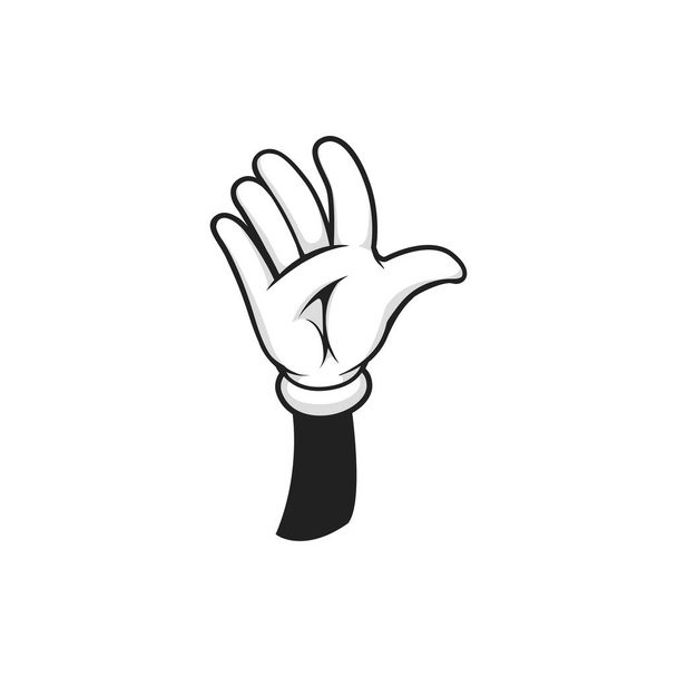 Five fingers hand gesture isolated cartoon high five arm palm in glove. Vector open palm, prohibition, prevention, warning and stop sign. Human hand hi or hello greeting salute salutation gesture - ベクター画像