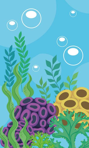 yellow and purple coral reef scene - Vector, afbeelding