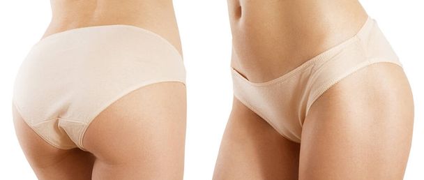 Women's panties on a woman's body. Panties set. female panties mockup isolated. - Foto, afbeelding