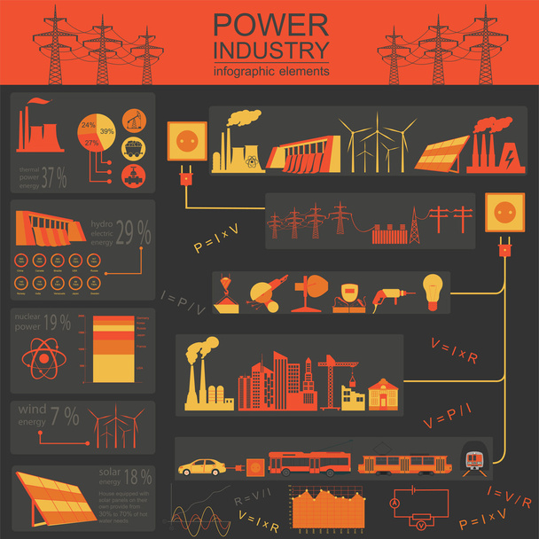 Power energy industry infographic, electric systems, set elements for creating your own infographics - Vecteur, image