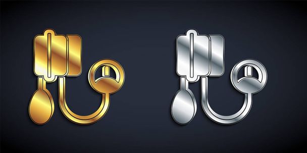 Gold and silver Blood pressure icon isolated on black background. Long shadow style. Vector. - Wektor, obraz