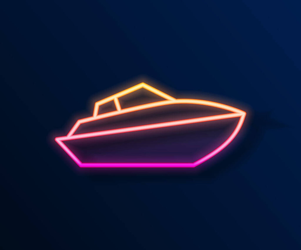Hehkuva neon line Speedboat kuvake eristetty mustalla pohjalla. Vektori. - Vektori, kuva
