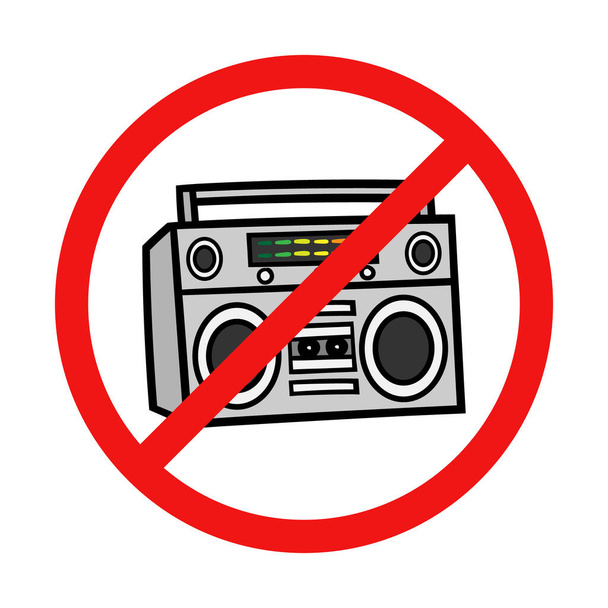 No Boombox Sign on White Background - Vector, Imagen
