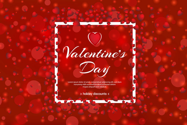 День Святого Валентина продається червоний фон з сердечками і білою рамкою. Векторні ілюстрації. Шпалери, листівки, запрошення, плакати, брошури, банери. Хімія кохання. 14 лютого
 - Вектор, зображення
