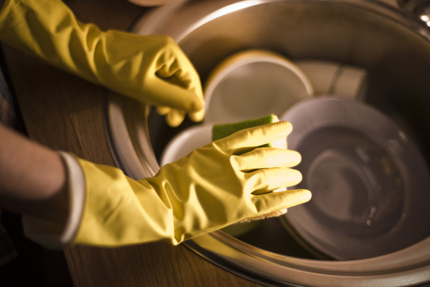gants pour laver la vaisselle
 - Photo, image