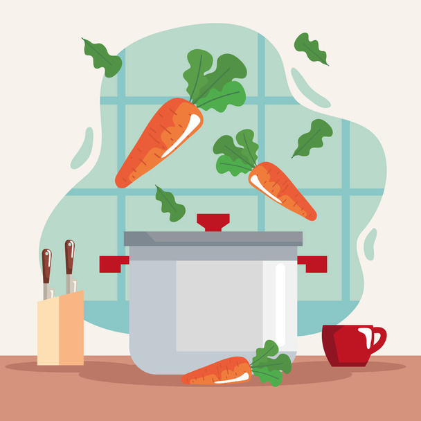 carrots in pot cooking recipe - Vettoriali, immagini