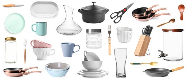 Set de utensilios de cocina sobre fondo blanco - Foto, Imagen