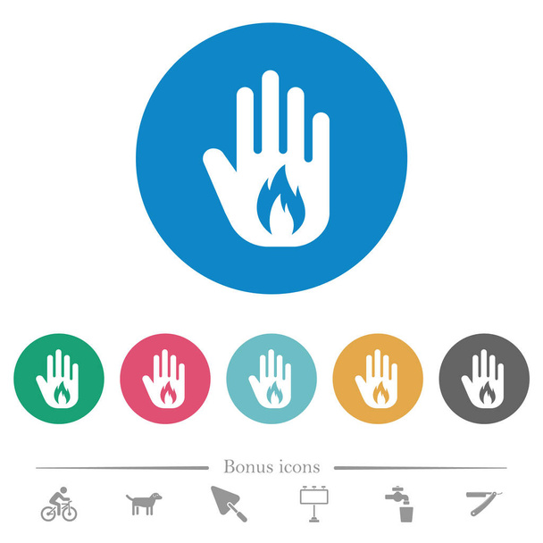 Hand shaped natural gas sanction sign solid flat white icons on round color backgrounds. 6 bonus icons included. - Διάνυσμα, εικόνα