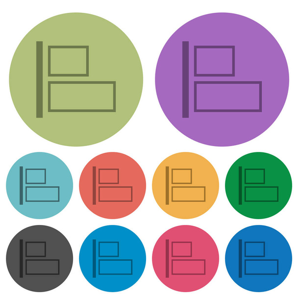 Выравнивание к левому контуру темные плоские иконки на цветном круглом фоне - Вектор,изображение