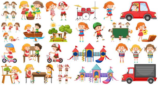 Set of children doing different activities illustration - Vector, Image