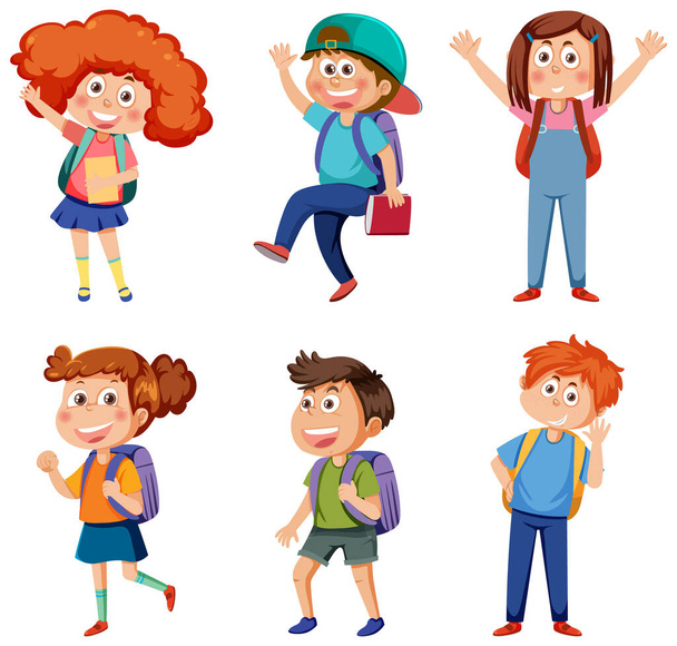 School kids cartoon characters set illustration - Vector, Imagen