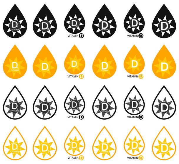 Vitamin D and D3, set icons, isolated symbols, vector illustration - Vettoriali, immagini