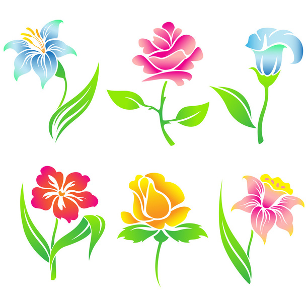Beautiful  flowers  icon  set. - Vetor, Imagem