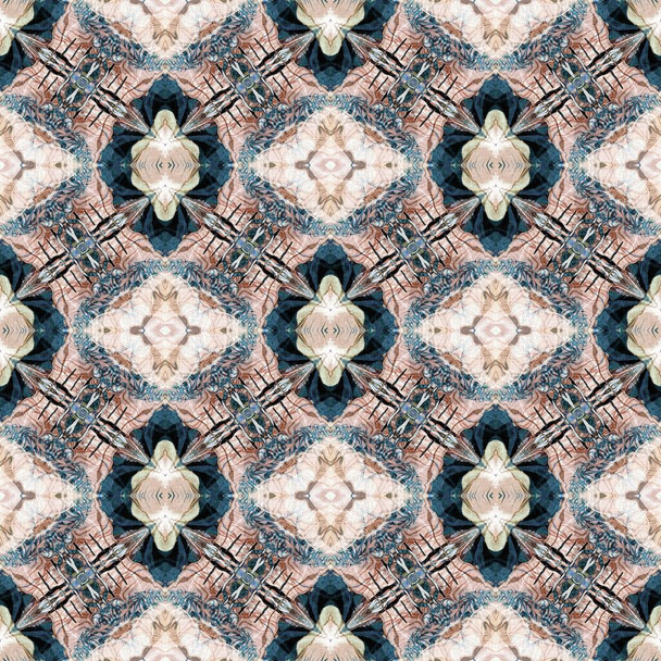 Retro boho geometriai kaleidoszkóp sál minta háttér. Színes évjárat azulejos hatás damaszt kendő textil nyomat csempe - Fotó, kép