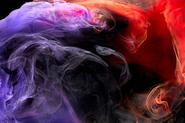 Blue red colorful smoke abstract background, acrylic paint underwater explosion - Foto, immagini