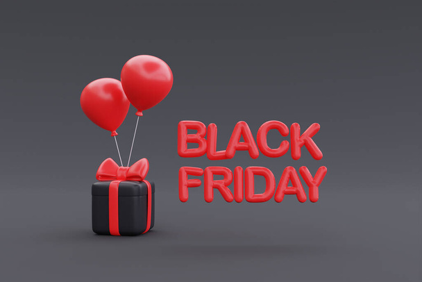 Black Friday Super Sale with gift boxes and balloon, Christmas and Happy New Year promotion, 3d rendering - Fotó, kép