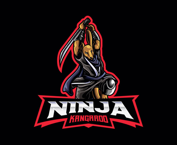 Kangaroo ninja mascot logo design. Kangaroo shinobi vector illustration. Logo illustration for mascot or symbol and identity, emblem sports or e-sports gaming team - Vector, afbeelding